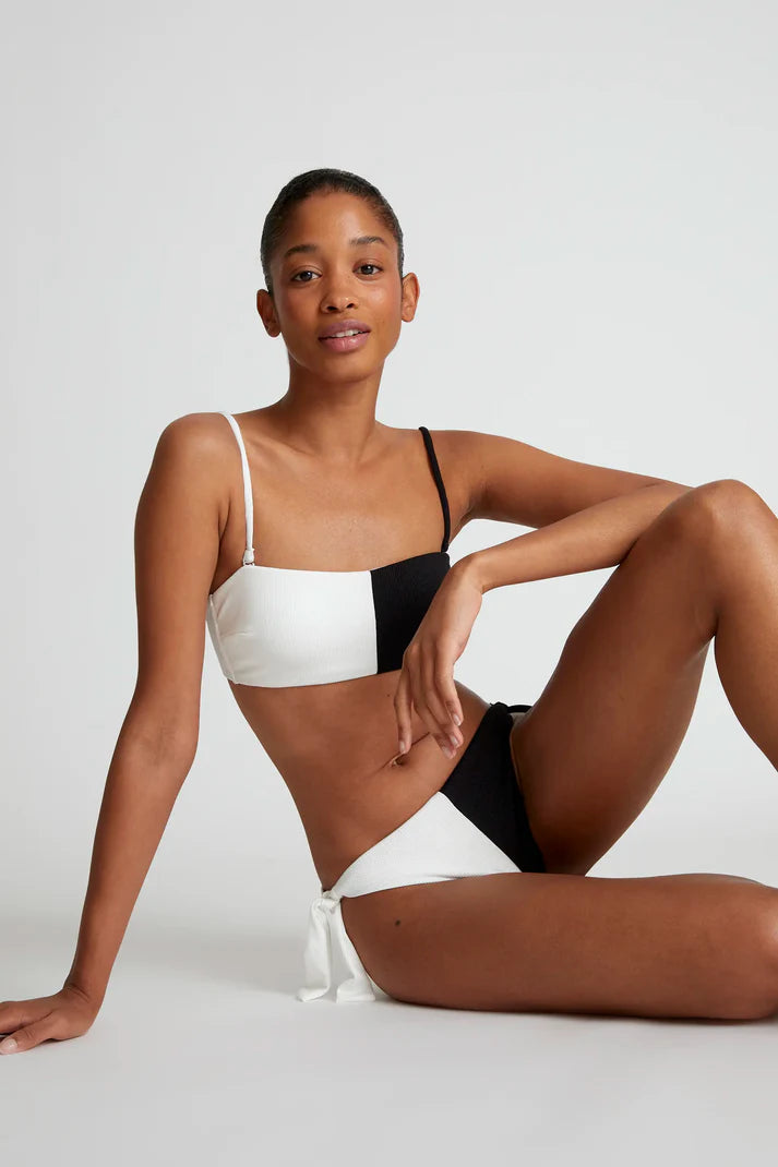Top bikini dritto bicolore nero