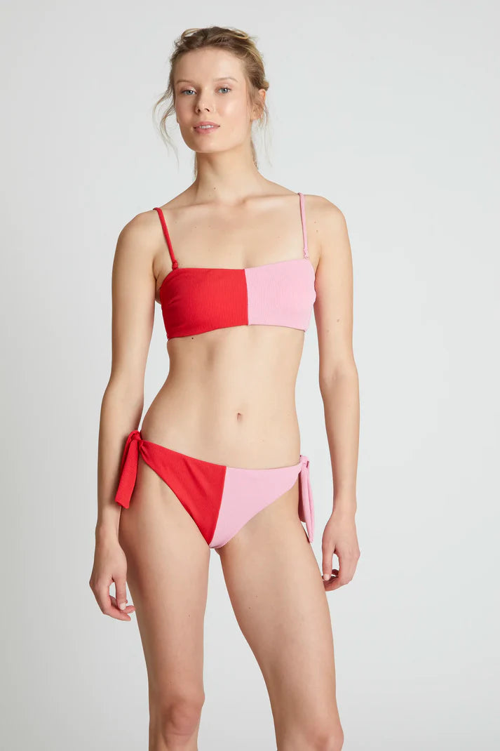 Top bikini dritto bicolore rosso