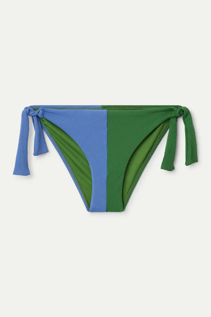Slip bikini bicolore verde con fiocco