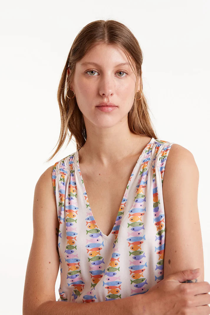 Abito midi in rayon LENZING™ ECOVERO™ con stampa Marina