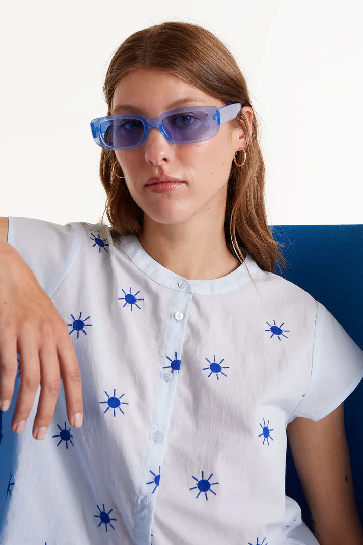 Camicia con colletto alla coreana con soli blu