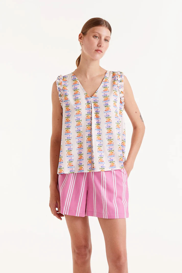 Top in rayon LENZING™ ECOVERO™ con stampa Marina
