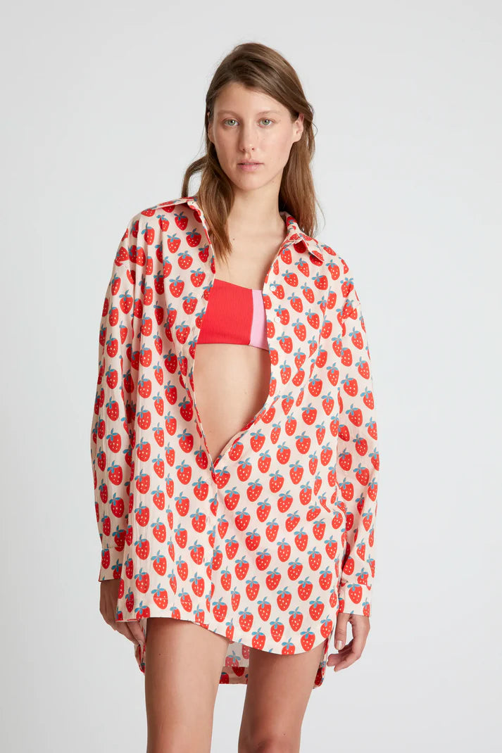 Camicia oversize con stampa Strawberry Beach
