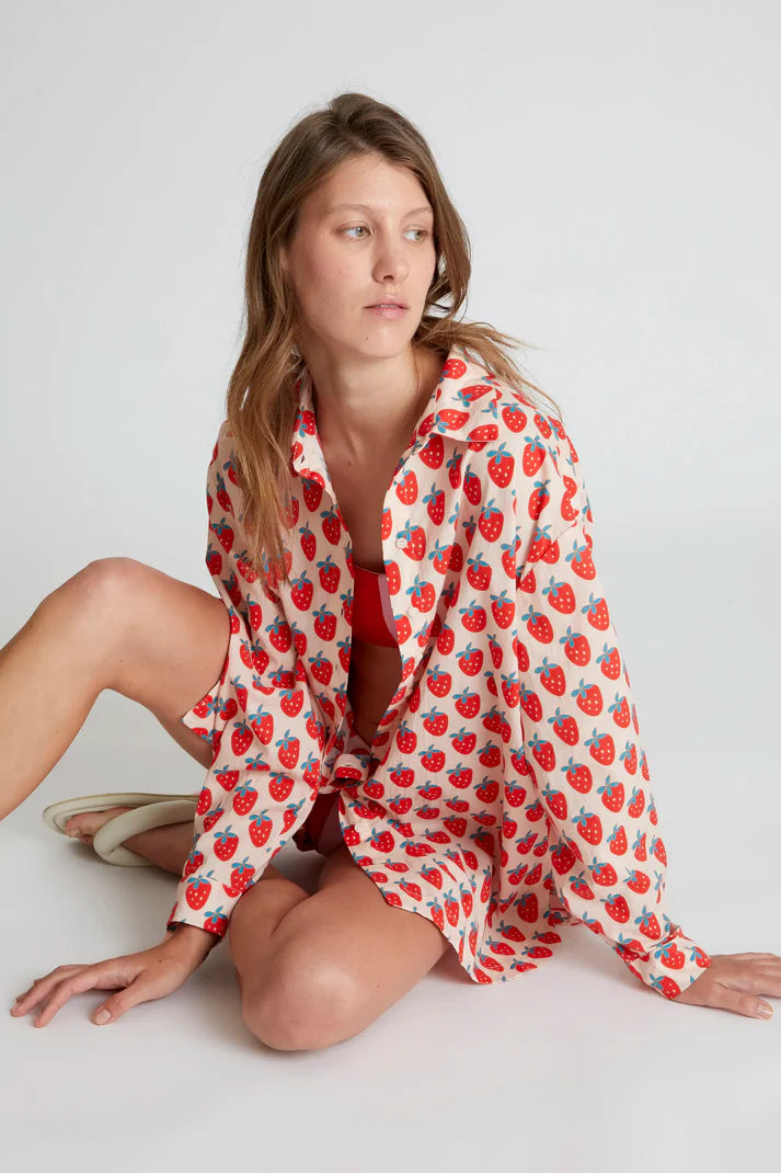 Camicia oversize con stampa Strawberry Beach