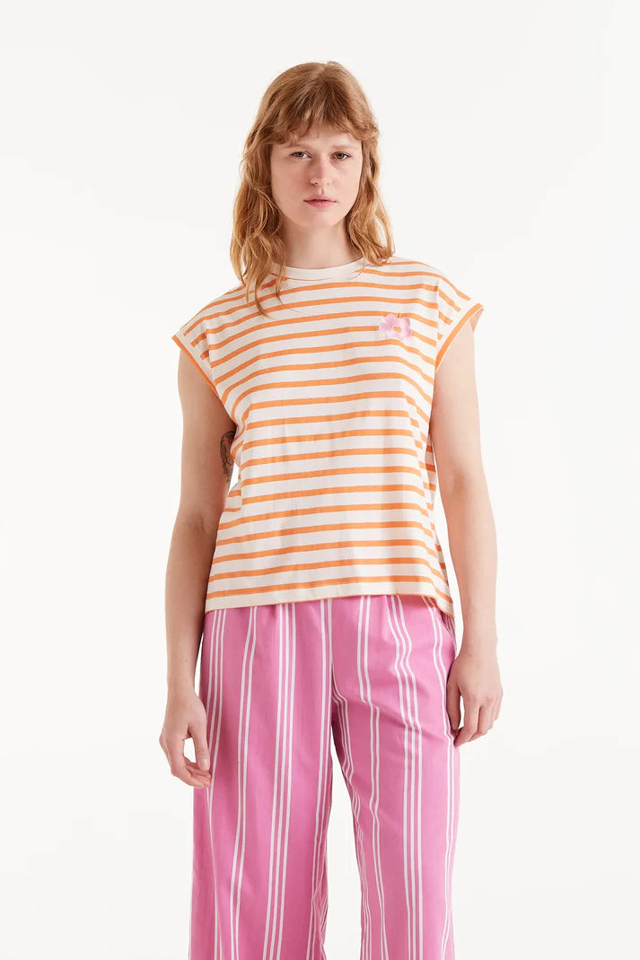 T-shirt stampata a righe arancioni