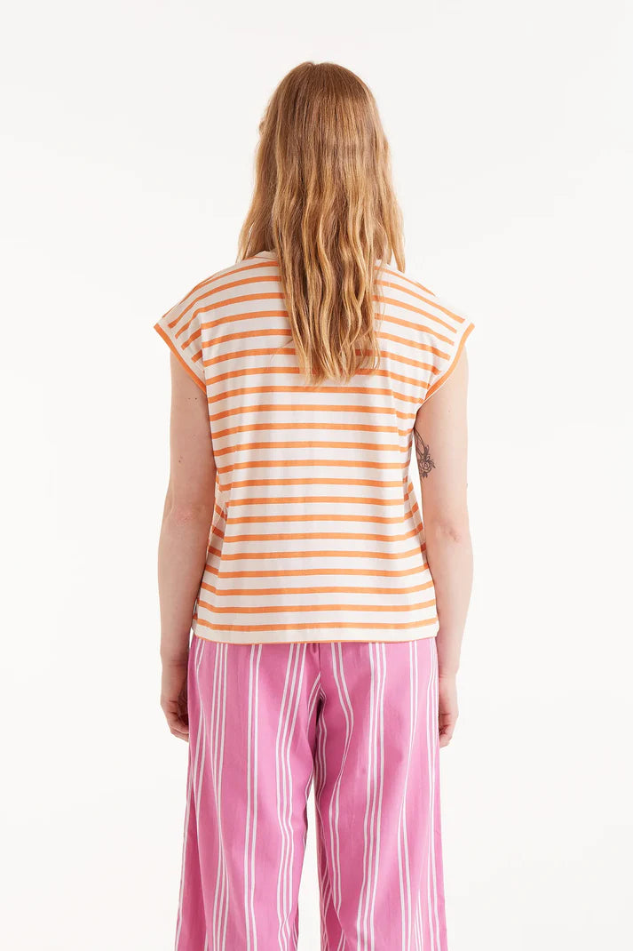 T-shirt stampata a righe arancioni
