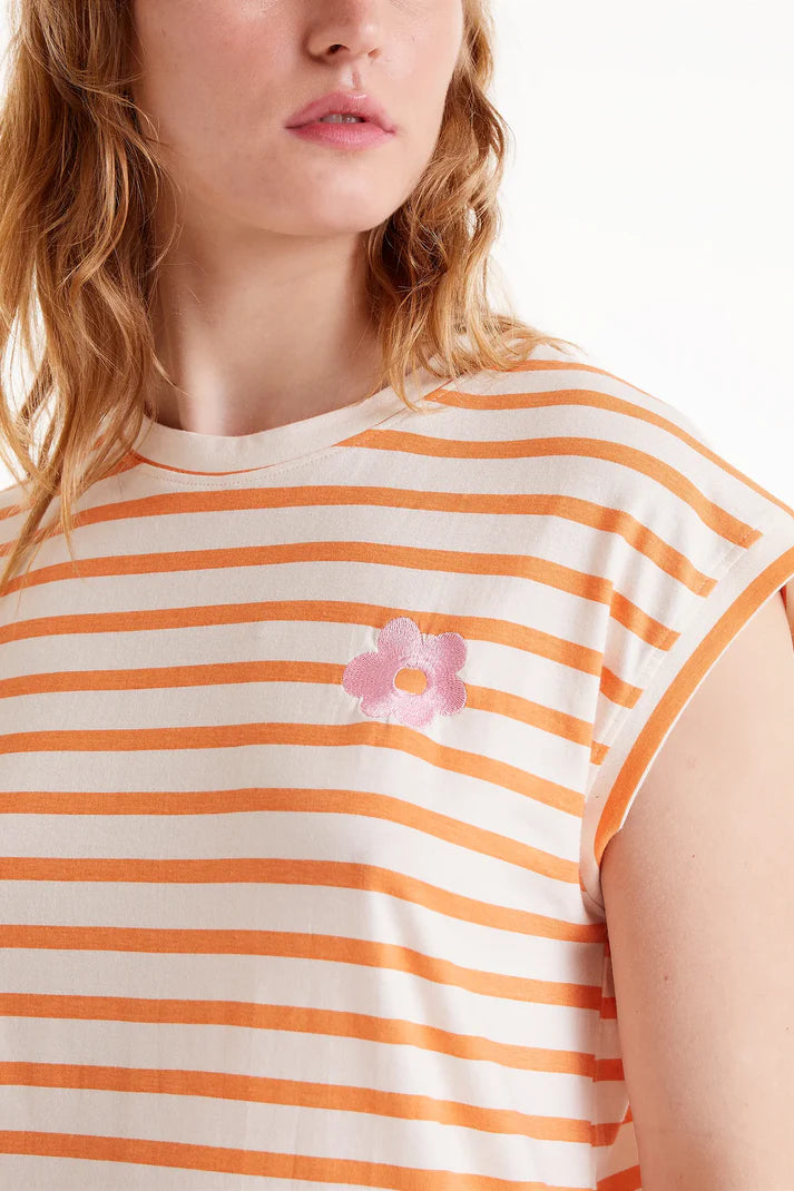 T-shirt stampata a righe arancioni