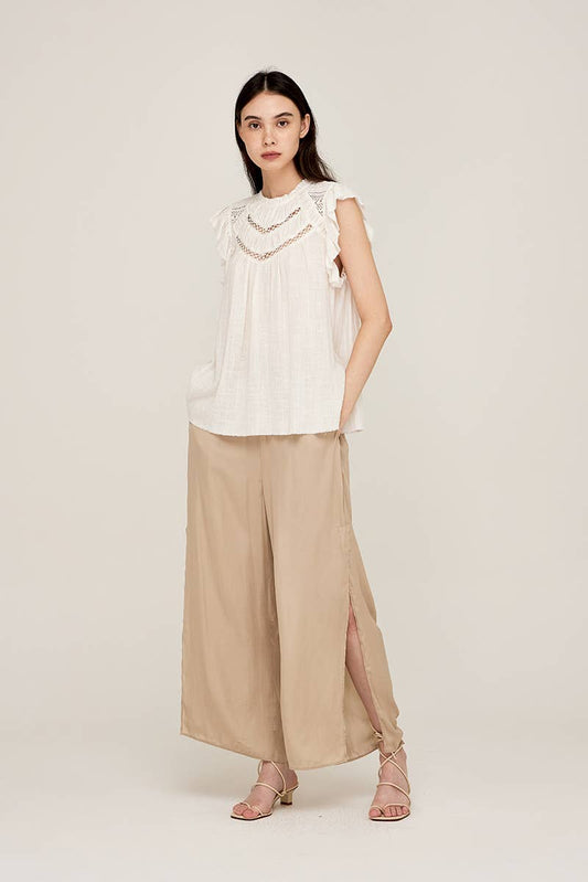 50417PP - PANTALONI IN RASO CON SPACCO LATERALE: POMICE / Contemporaneo / MEDIO