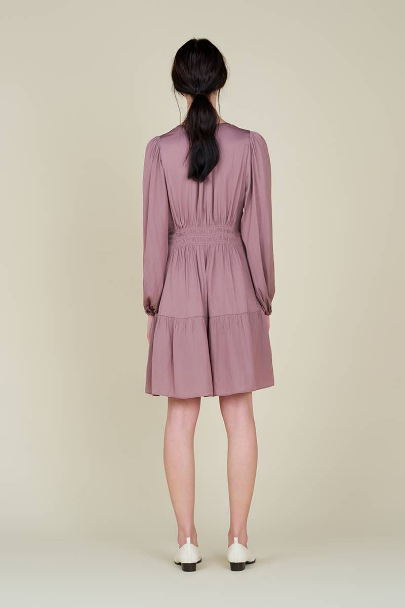 60909PP-2 - MINI ABITO IN SATIN A MANICA LUNGA: SMERALDO PROFONDO / Contemporaneo / PICCOLA