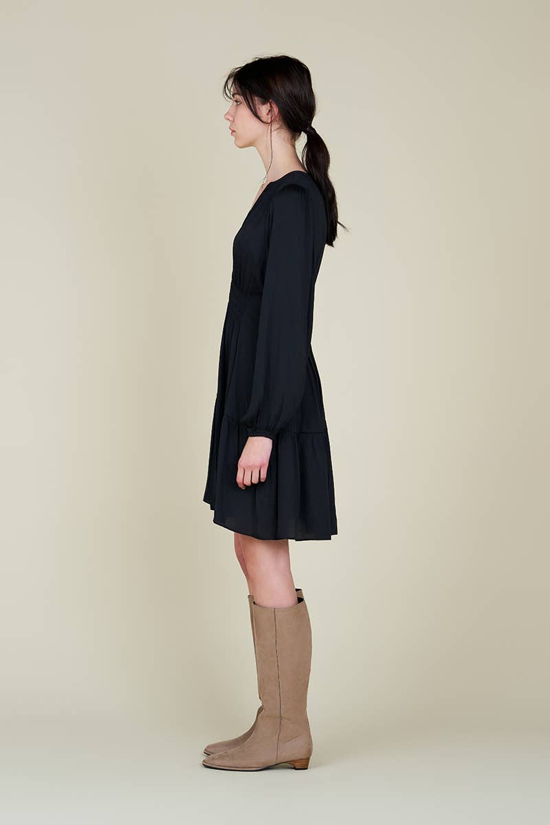 60909PP-2 - MINI ABITO IN SATIN A MANICA LUNGA: SMERALDO PROFONDO / Contemporaneo / GRANDE