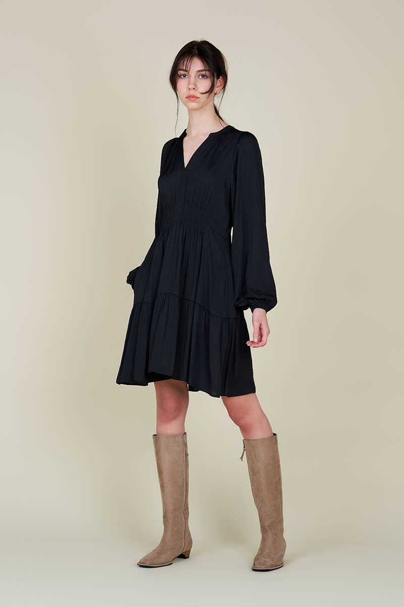 60909PP-2 - MINI ABITO IN SATIN A MANICA LUNGA: SMERALDO PROFONDO / Contemporaneo / GRANDE