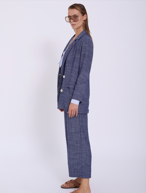 Blazer in lino con polsini in contrasto