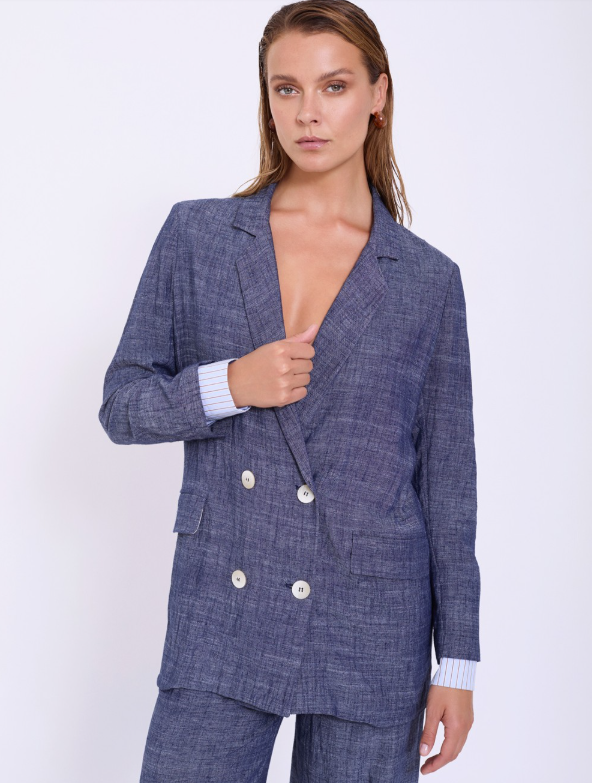 Blazer in lino con polsini in contrasto