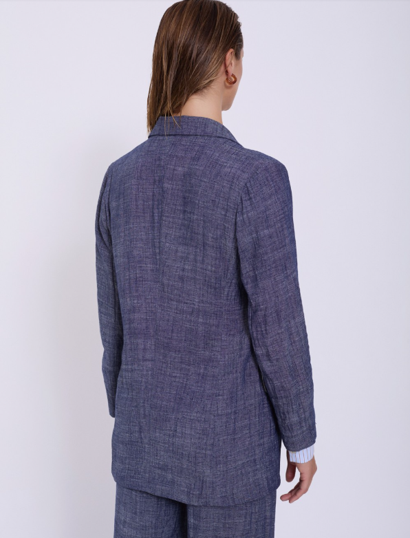 Blazer in lino con polsini in contrasto