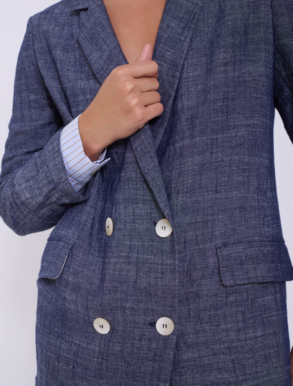 Blazer in lino con polsini in contrasto