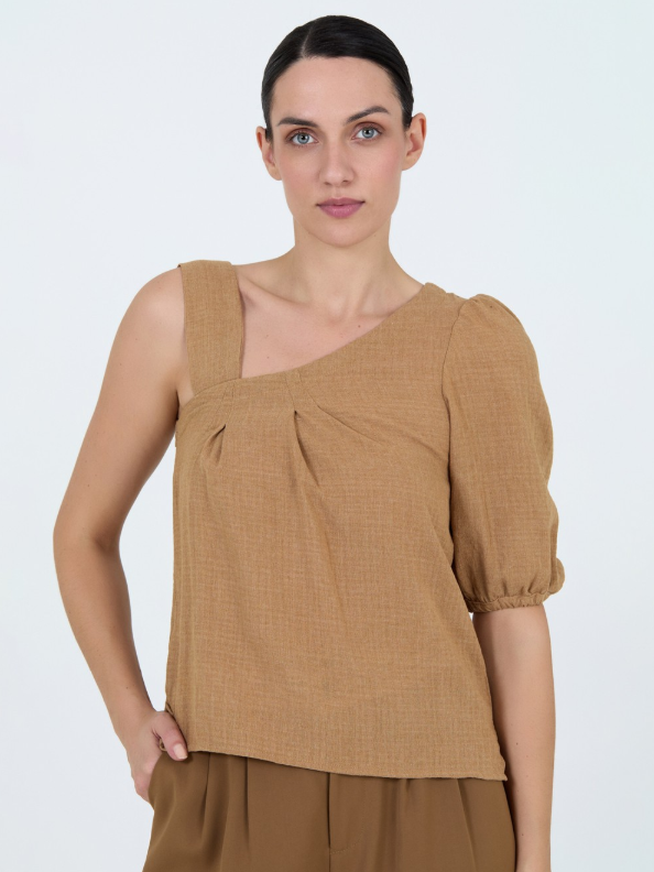 Top asimmetrico monospalla in tessuto con texture