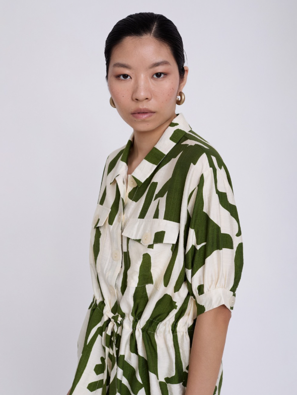 Camicia ruffled print geometrico