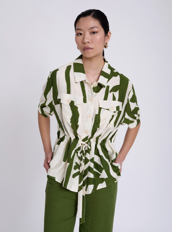 Camicia ruffled print geometrico