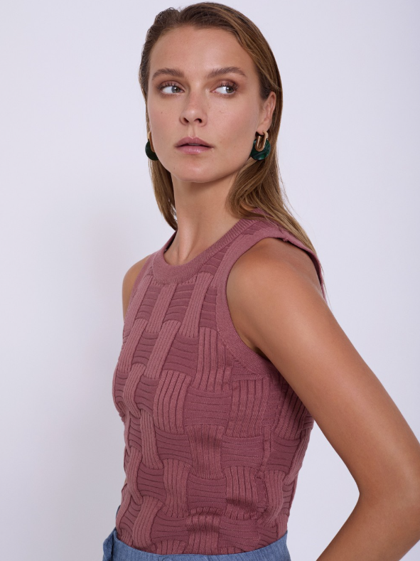 Top basket knit senza maniche
