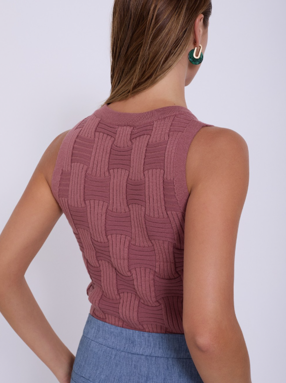 Top basket knit senza maniche