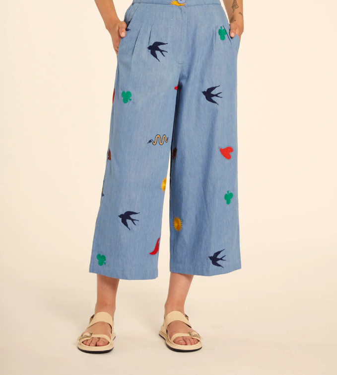 Pant con ricami denim