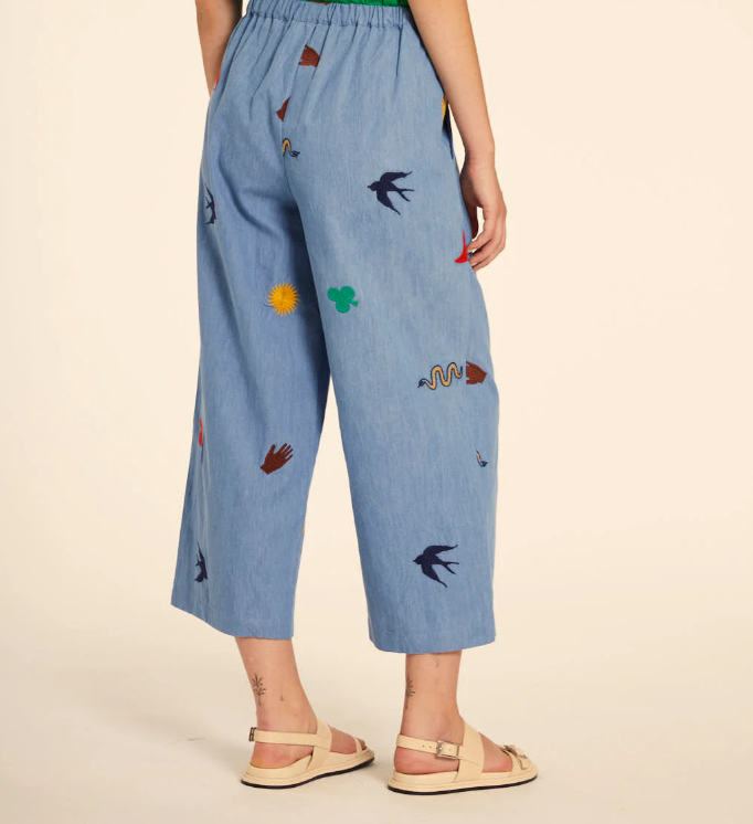 Pant con ricami denim