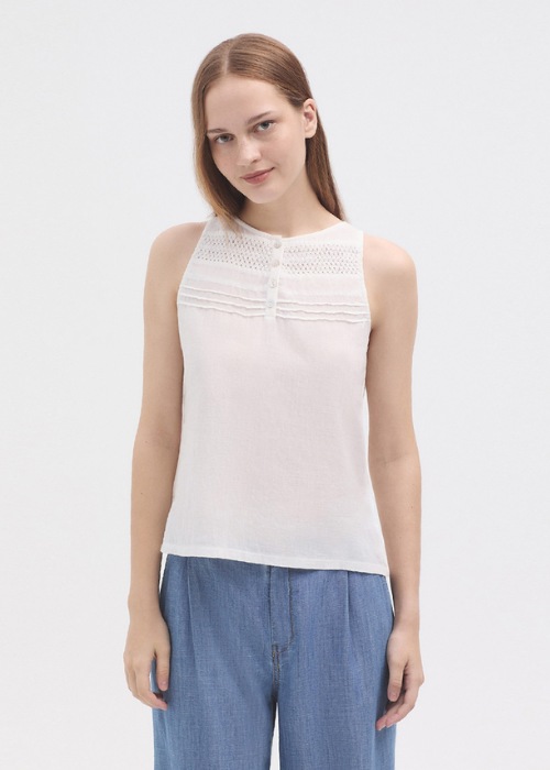 Top in cotone con merletto