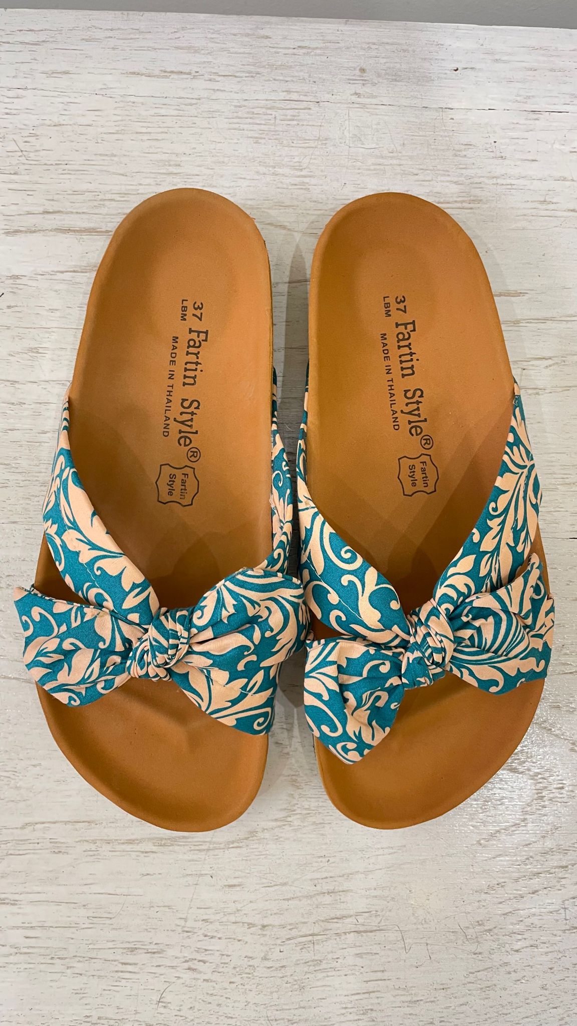 Ciabattine Slip On con fiocco in tessuto - paisley teal