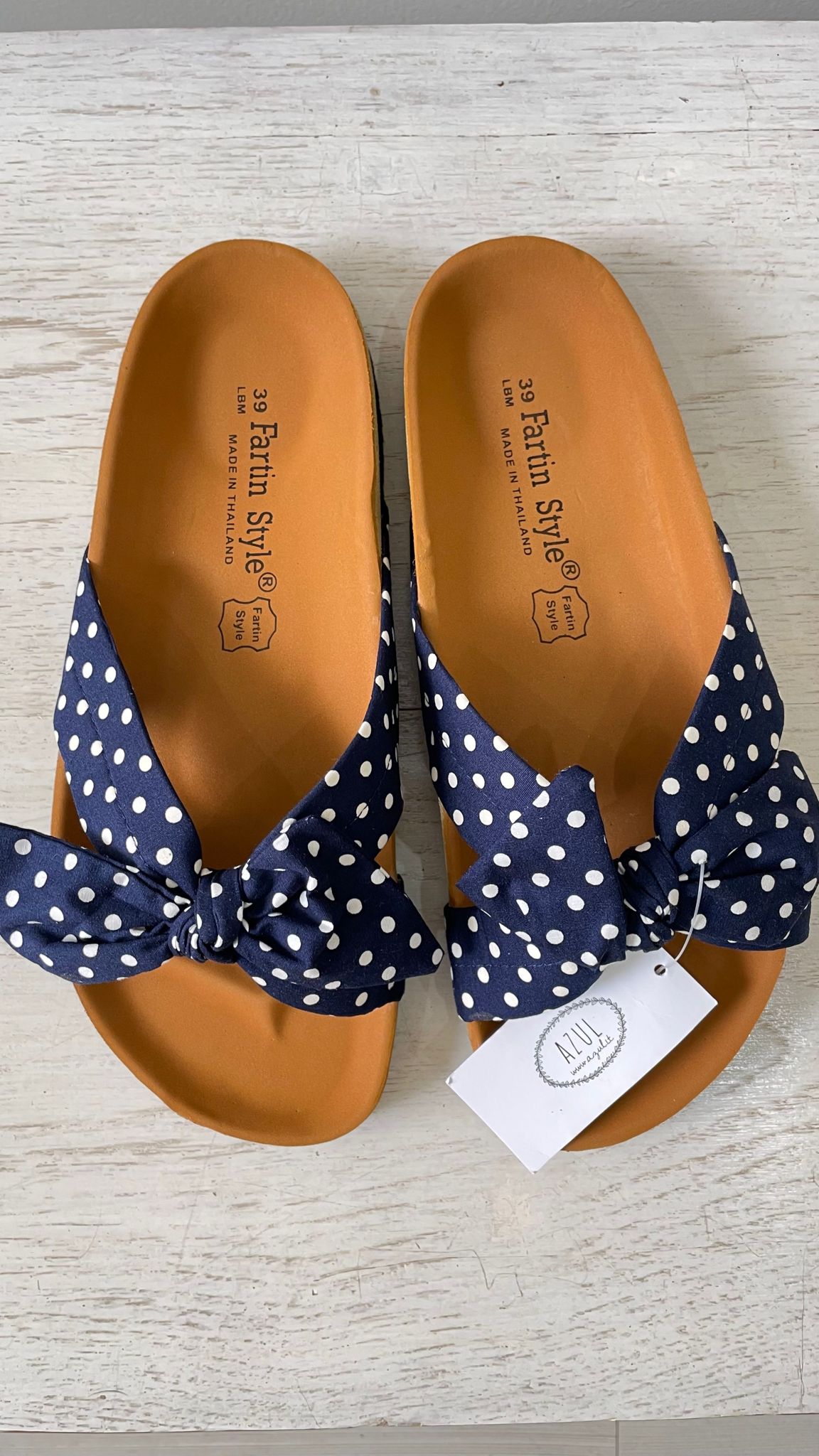 Ciabattine Slip On con fiocco in tessuto - dots navy white