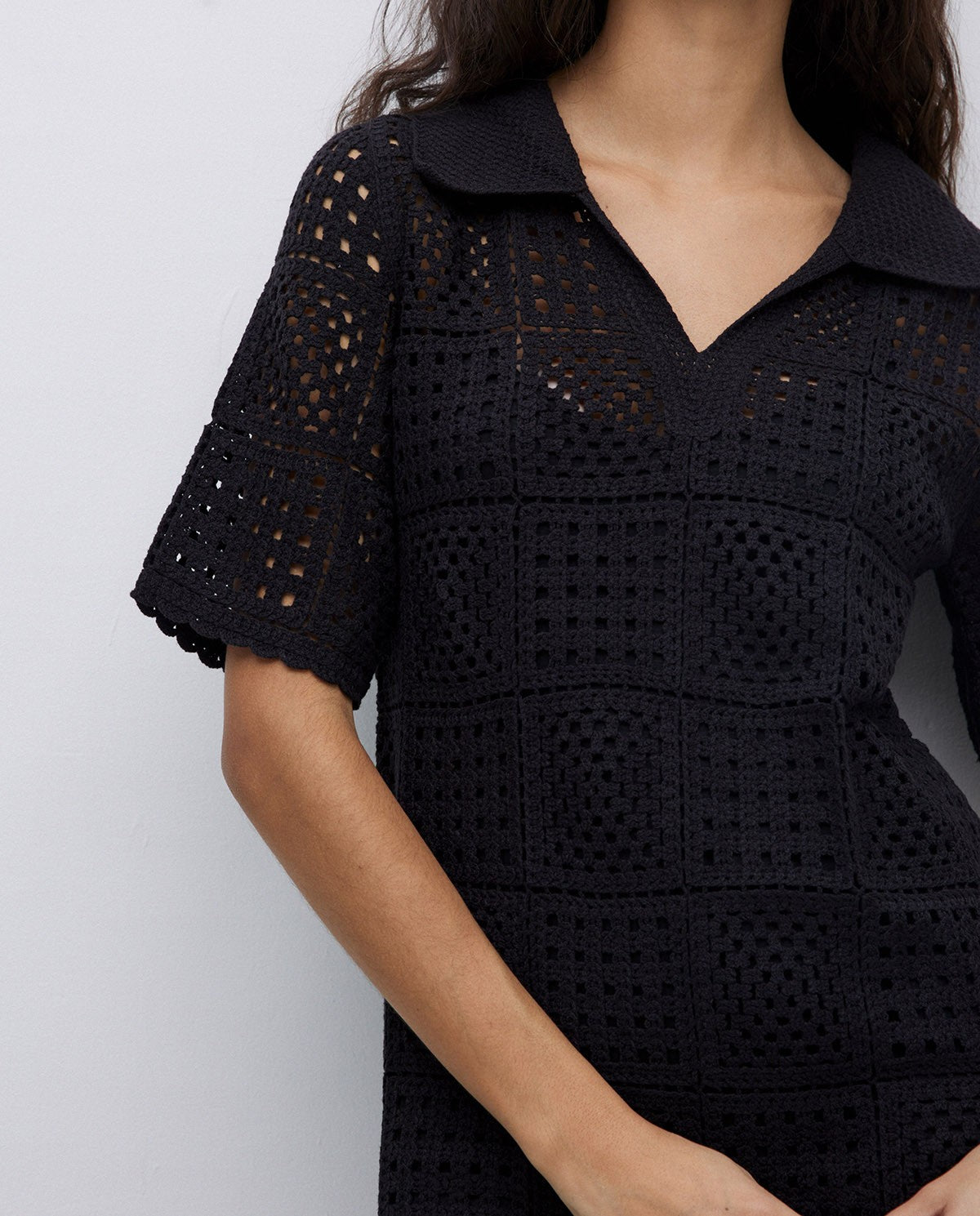 Abito lungo in crochet black