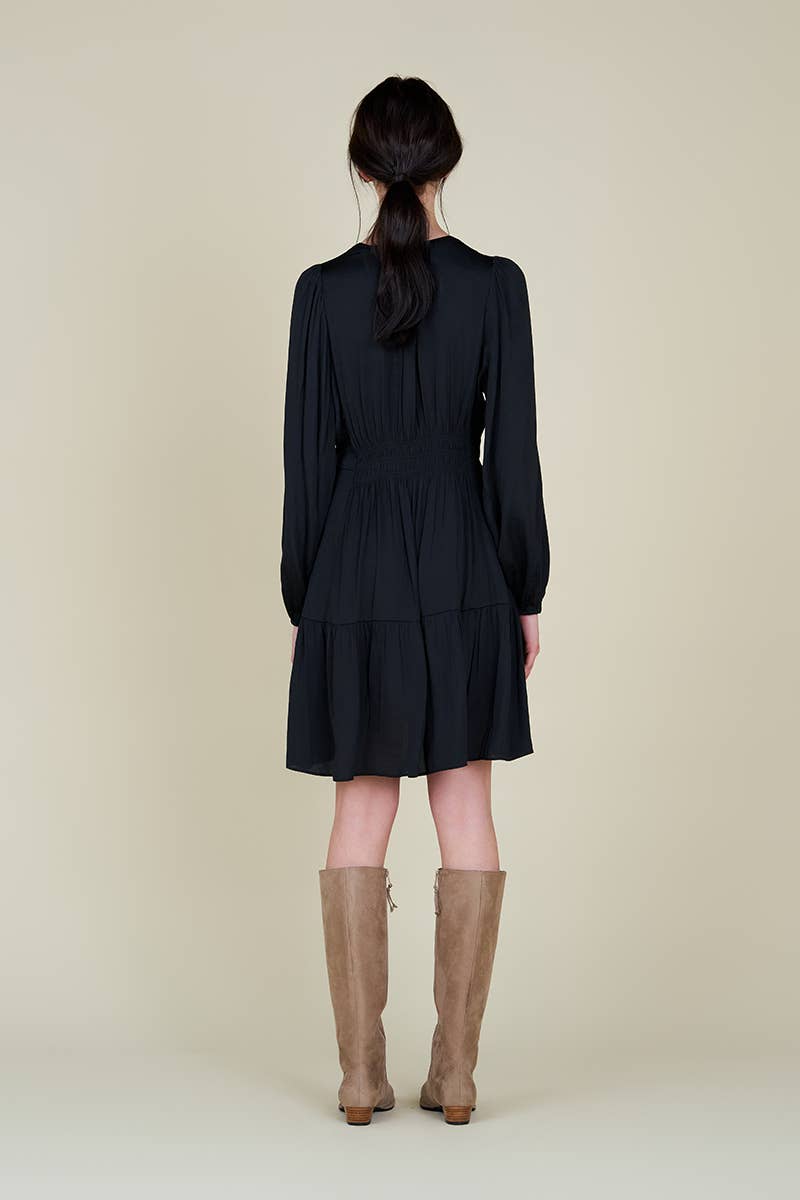60909PP-2 - MINI ABITO IN SATIN A MANICA LUNGA: Nero / Contemporaneo / MEDIO