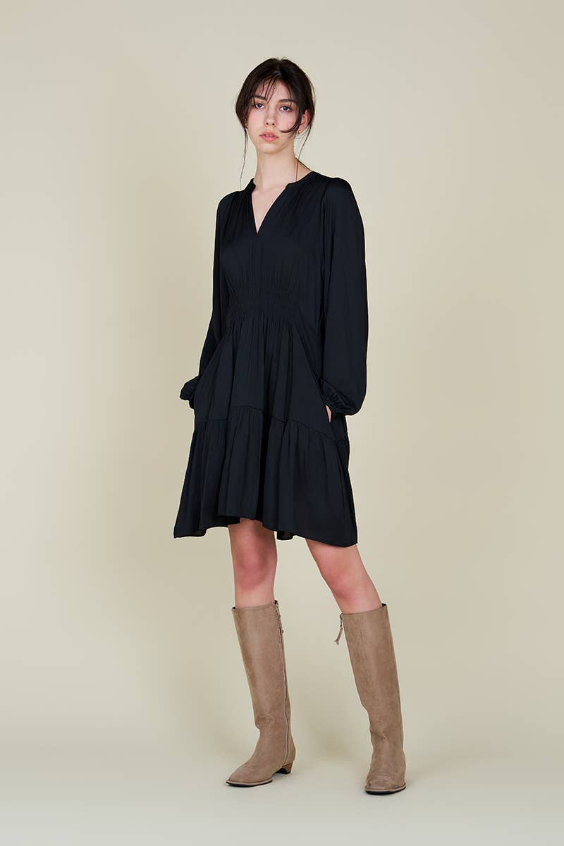 60909PP-2 - MINI ABITO IN SATIN A MANICA LUNGA: SMERALDO PROFONDO / Contemporaneo / GRANDE