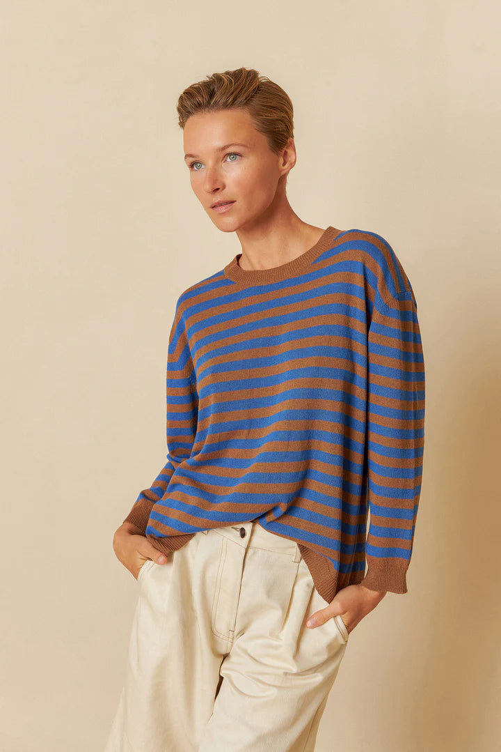 Sweater oversize a righe blu klein