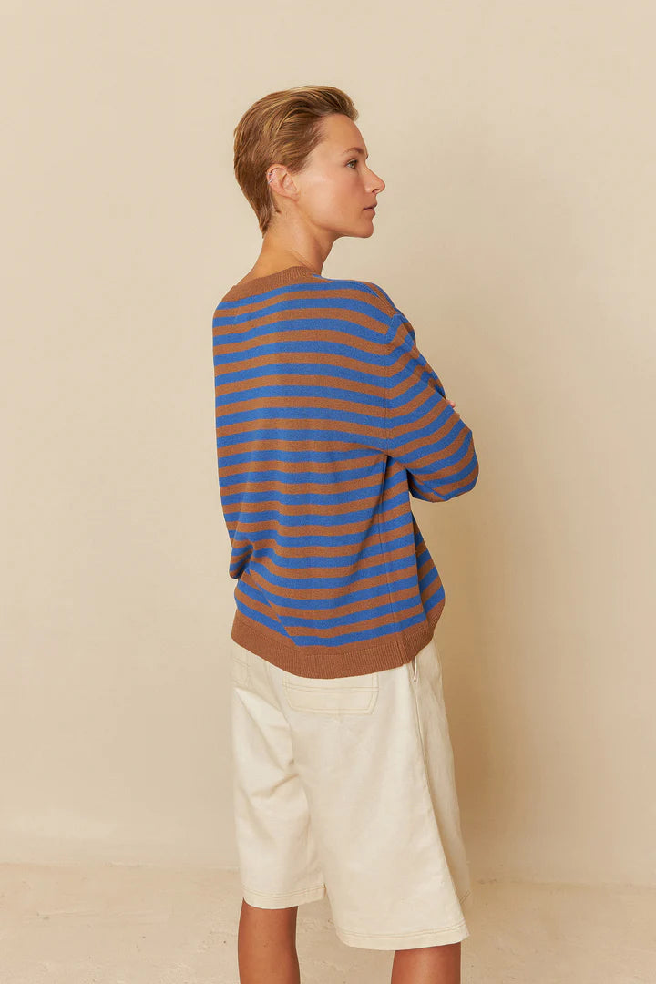 Sweater oversize a righe blu klein