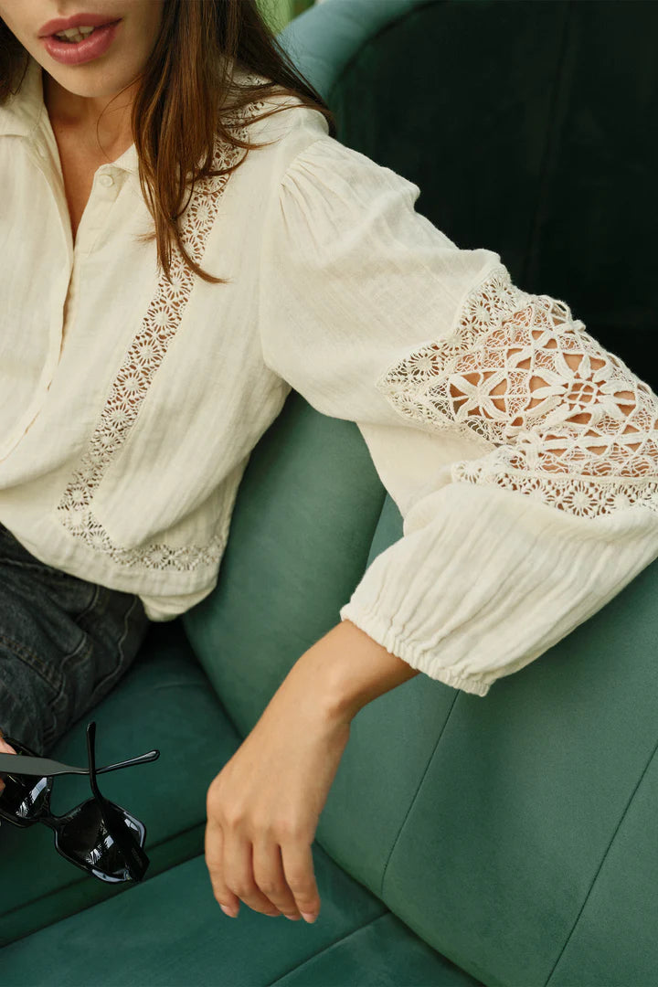 Camicia in doppia garza di cotone ecru