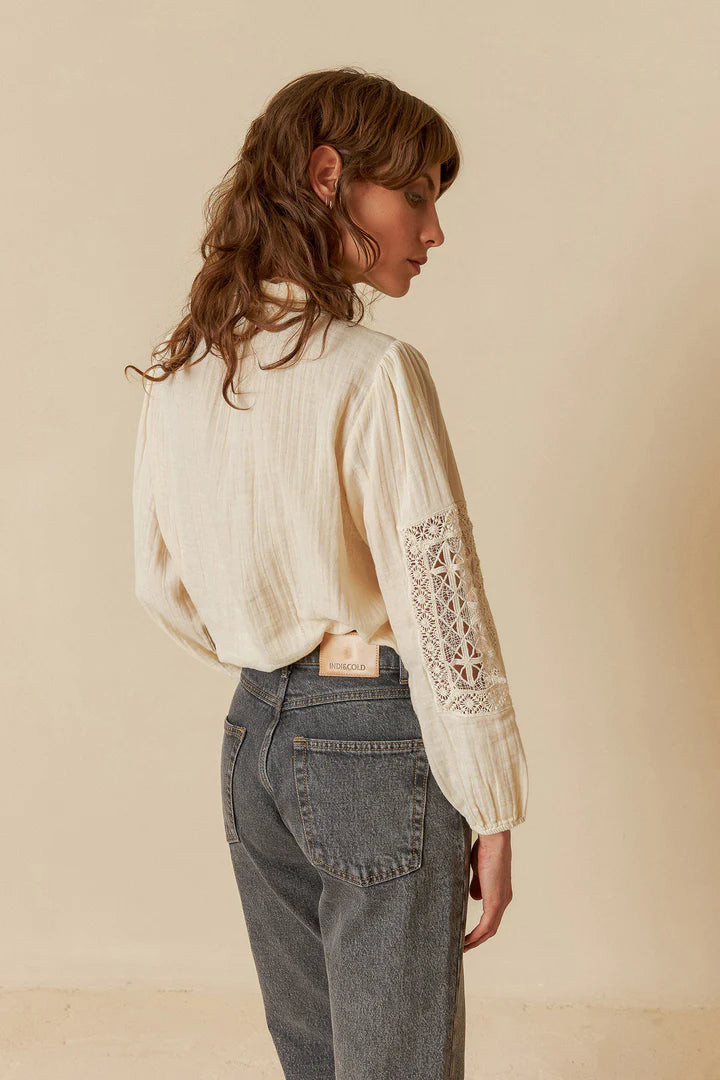 Camicia in doppia garza di cotone ecru