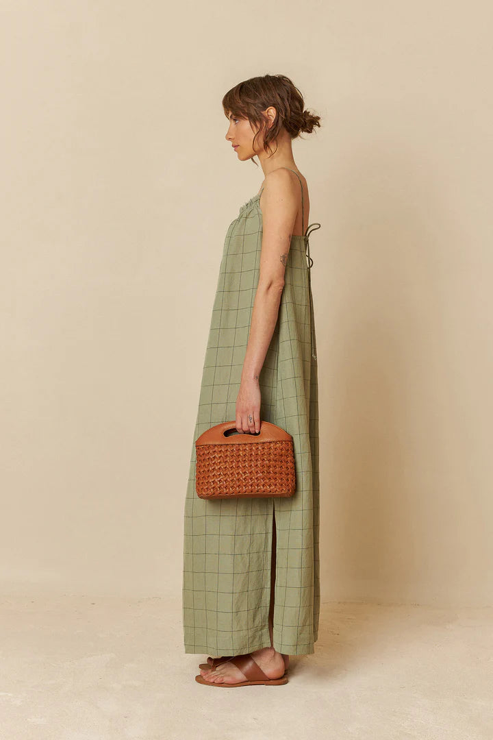 Abito midi con spalline verde muschio
