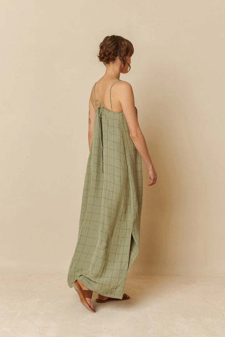 Abito midi con spalline verde muschio