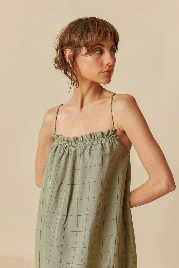 Abito midi con spalline verde muschio