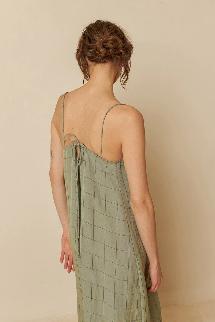 Abito midi con spalline verde muschio