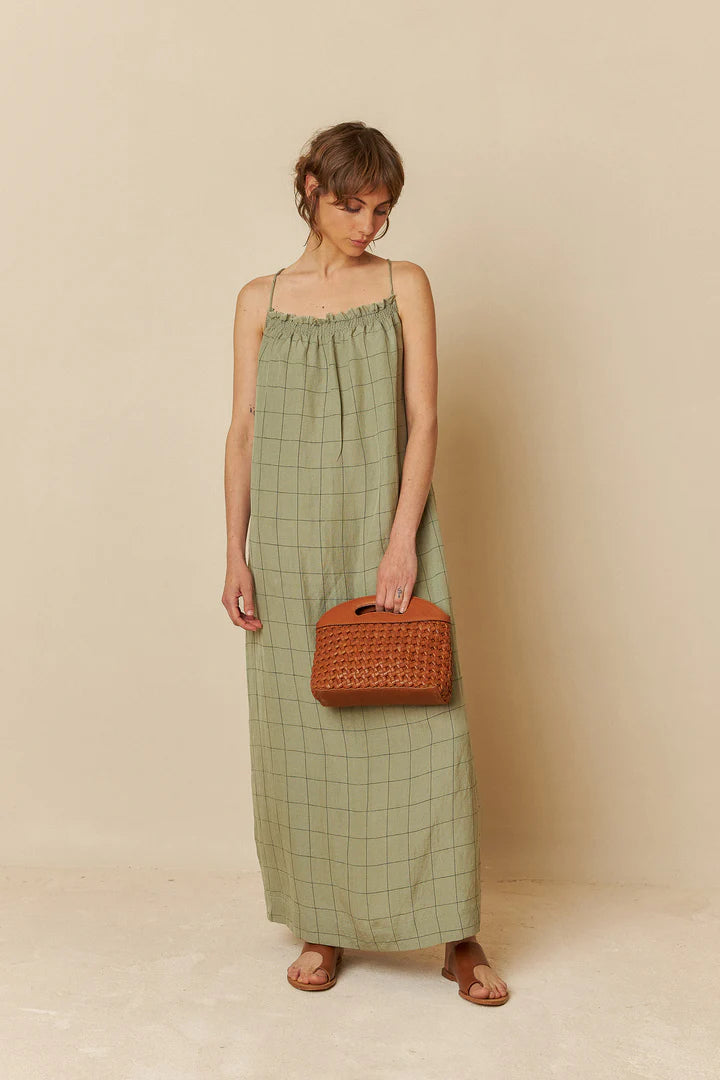 Abito midi con spalline verde muschio