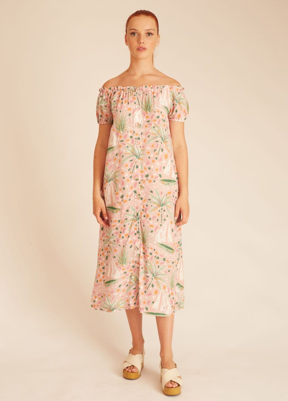 Pink boat bardot dress