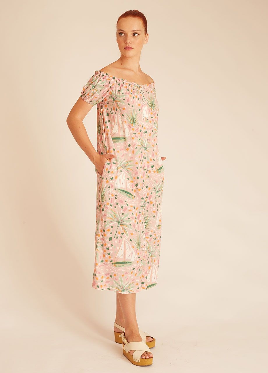 Pink boat bardot dress