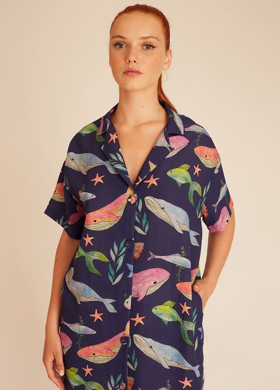 Whales shirt dress