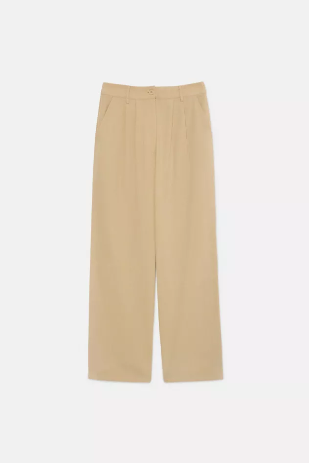 Pantaloni lunghi dritti con pinces beige