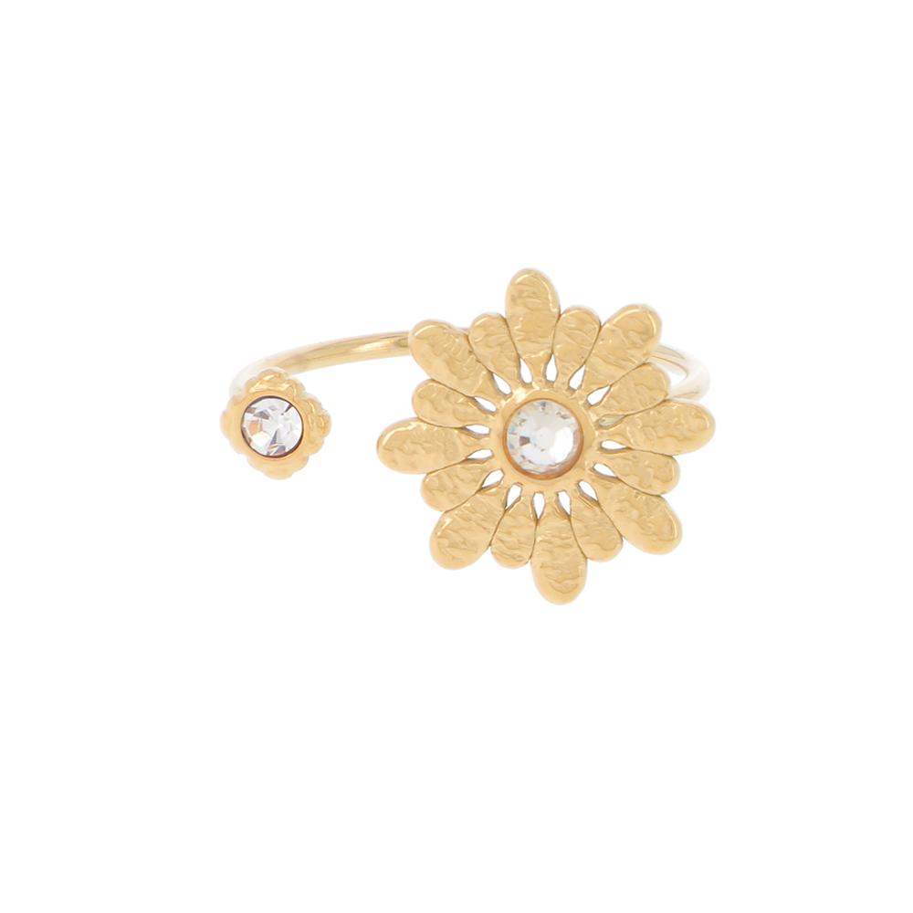 Anello regolabile con doppio decoro strass e fiore barocco