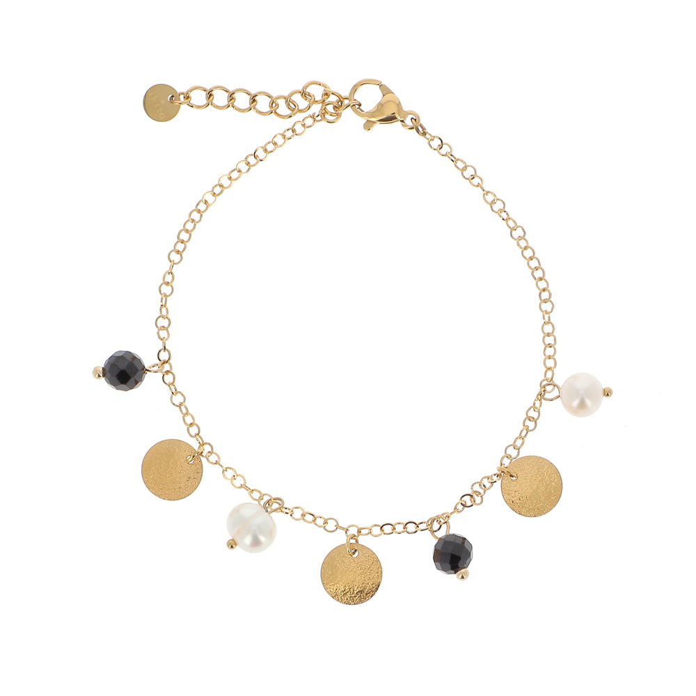 Bracciale regolabile con dischi e perle