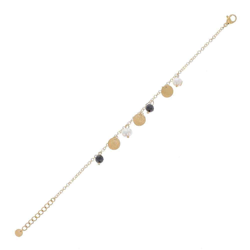 Bracciale regolabile con dischi e perle