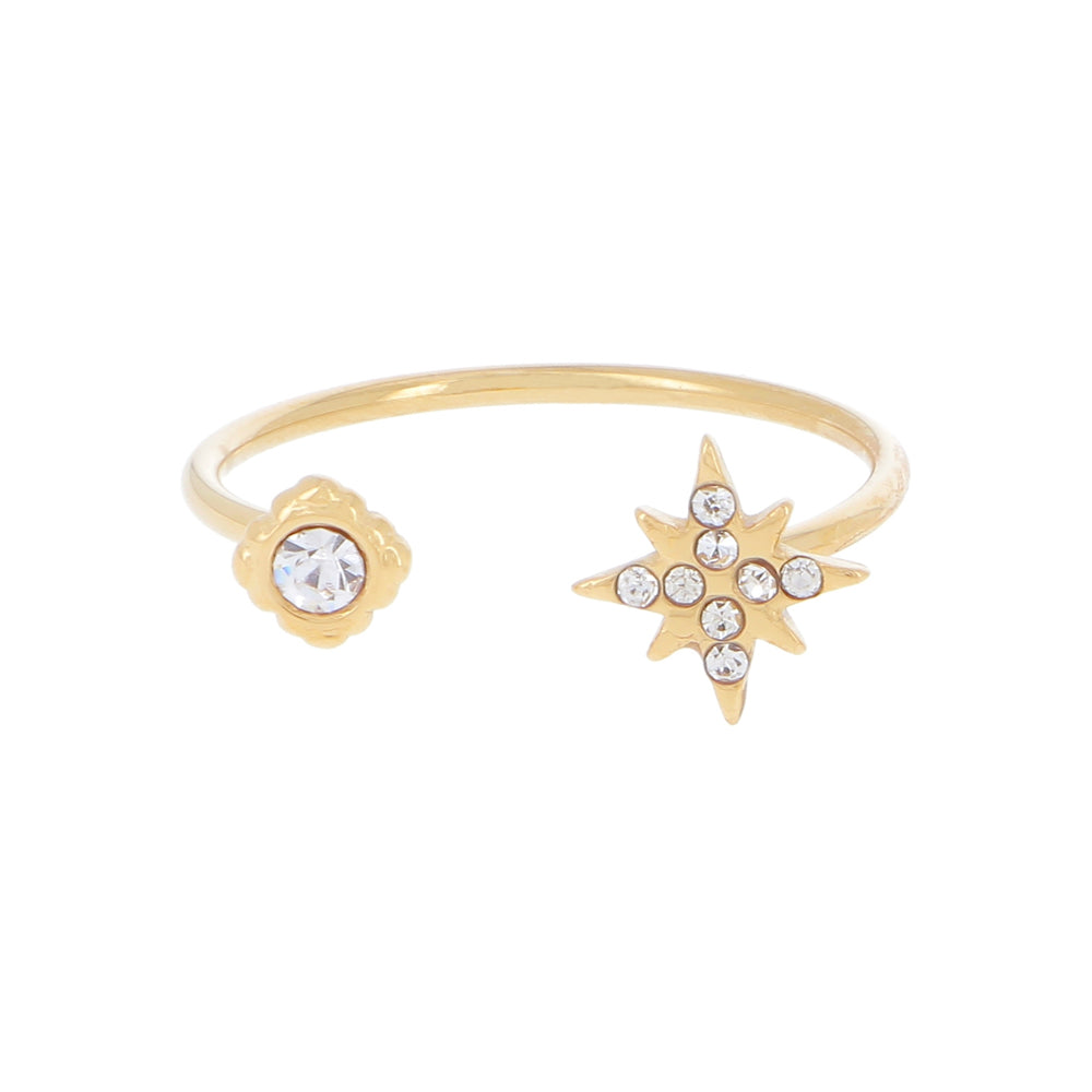 Anello regolabile con doppio decoro e strass