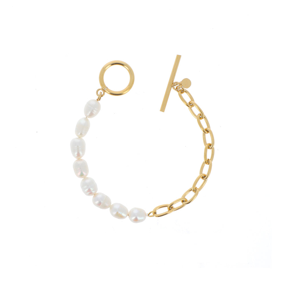 Bracciale regolabile con catena e perle di fiume
